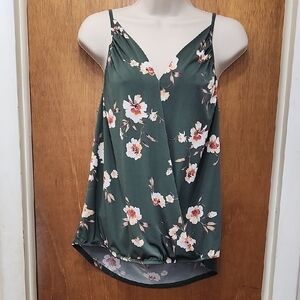 Green Floral Sleeveless Camisole